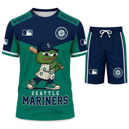 Meme Frog Baseball Fan T-Shirt And Shorts Set, Funny Sport Outfit | 30 Teams Available