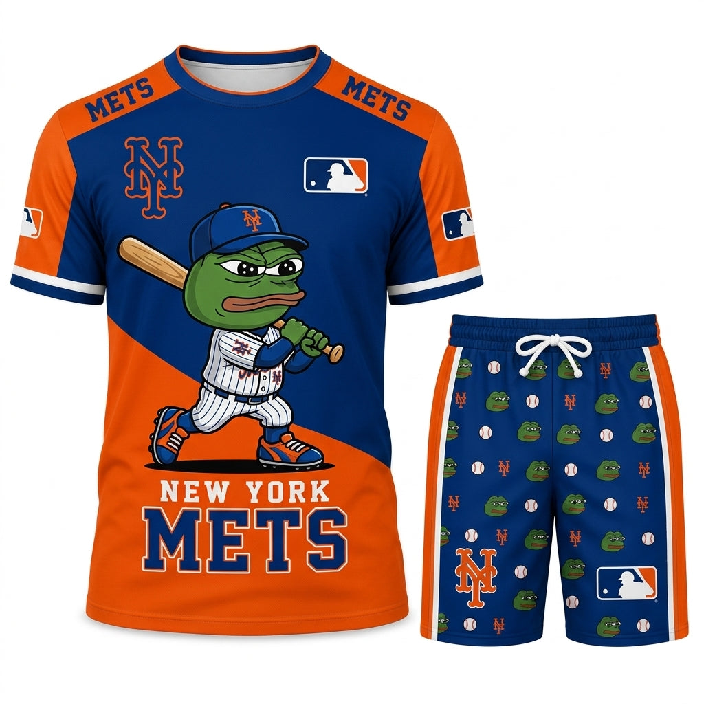 Meme Frog Baseball Fan T-Shirt And Shorts Set, Funny Sport Outfit | 30 Teams Available