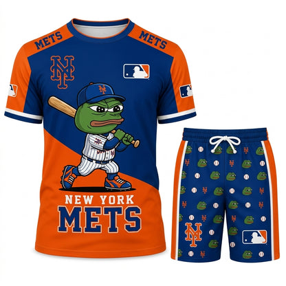 Meme Frog Baseball Fan T-Shirt And Shorts Set, Funny Sport Outfit | 30 Teams Available
