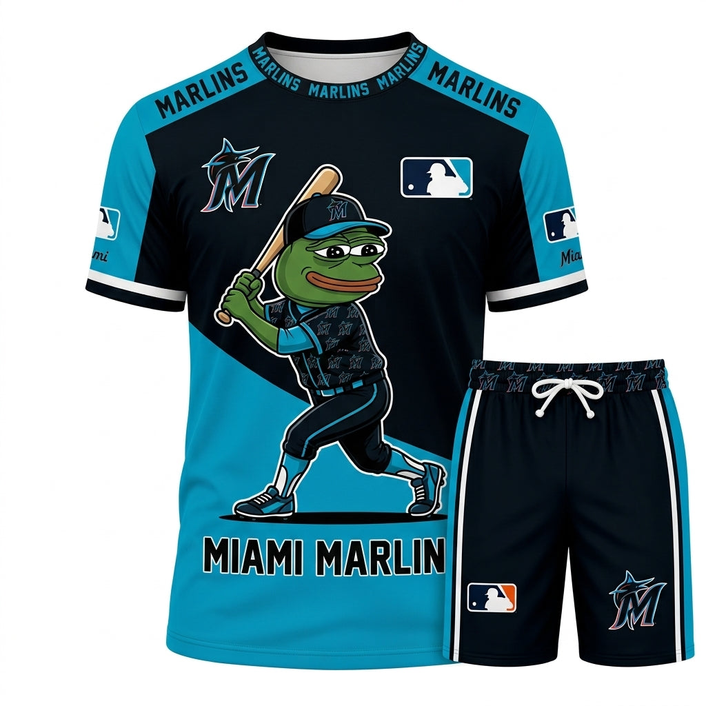 Meme Frog Baseball Fan T-Shirt And Shorts Set, Funny Sport Outfit | 30 Teams Available