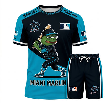 Meme Frog Baseball Fan T-Shirt And Shorts Set, Funny Sport Outfit | 30 Teams Available