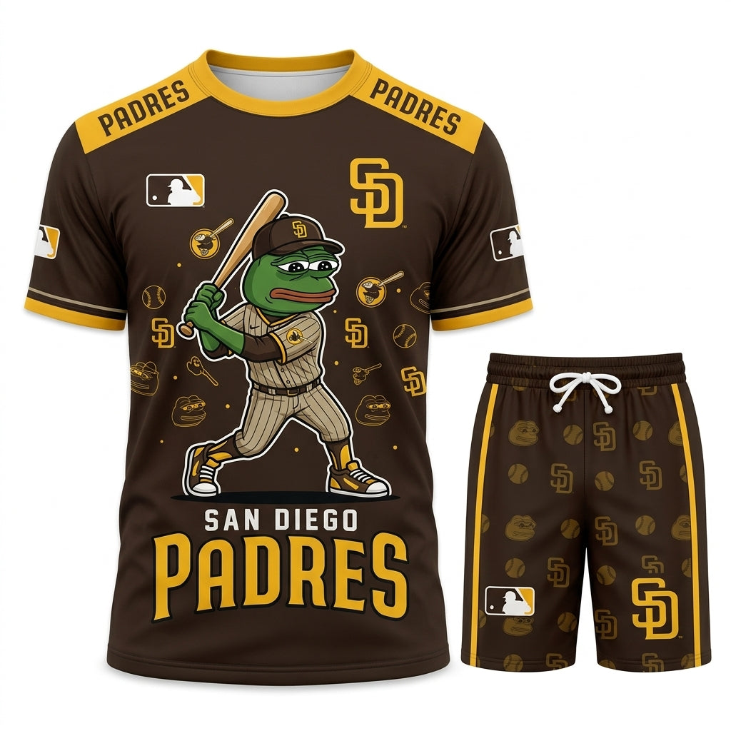 Meme Frog Baseball Fan T-Shirt And Shorts Set, Funny Sport Outfit | 30 Teams Available