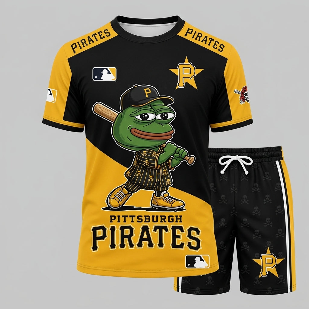 Meme Frog Baseball Fan T-Shirt And Shorts Set, Funny Sport Outfit | 30 Teams Available