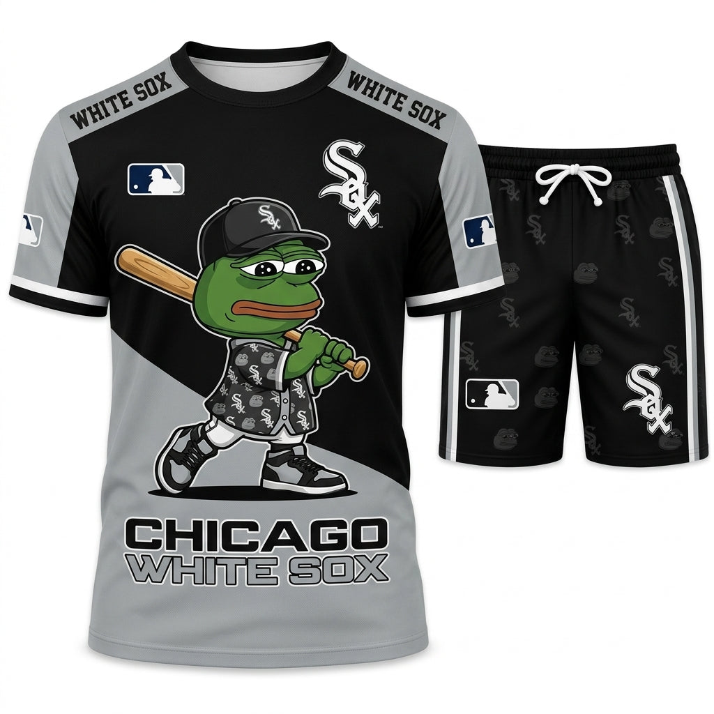 Meme Frog Baseball Fan T-Shirt And Shorts Set, Funny Sport Outfit | 30 Teams Available