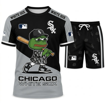 Meme Frog Baseball Fan T-Shirt And Shorts Set, Funny Sport Outfit | 30 Teams Available