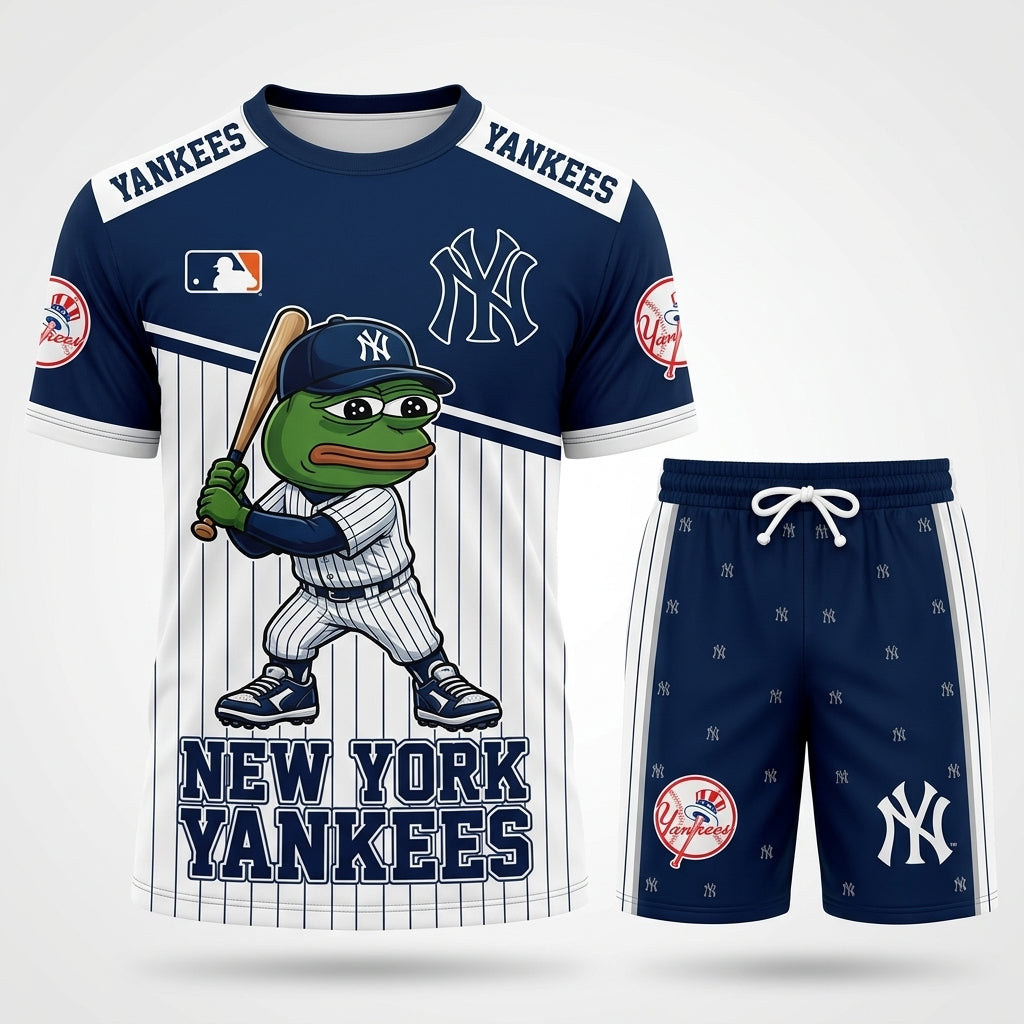 Meme Frog Baseball Fan T-Shirt And Shorts Set, Funny Sport Outfit | 30 Teams Available