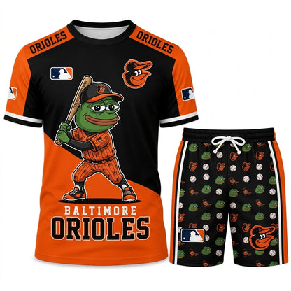 Meme Frog Baseball Fan T-Shirt And Shorts Set, Funny Sport Outfit | 30 Teams Available