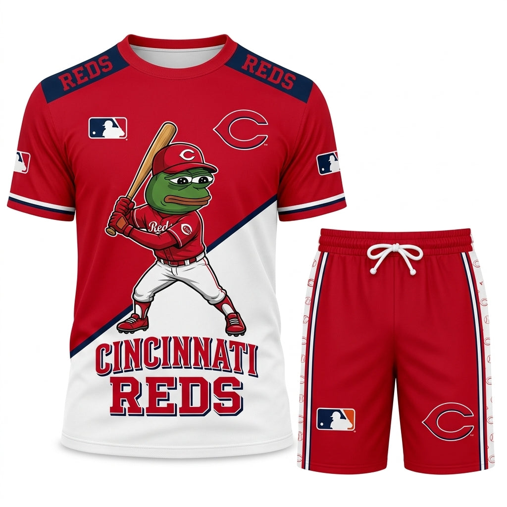 Meme Frog Baseball Fan T-Shirt And Shorts Set, Funny Sport Outfit | 30 Teams Available