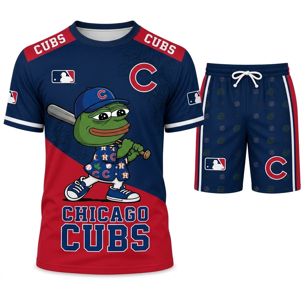 Meme Frog Baseball Fan T-Shirt And Shorts Set, Funny Sport Outfit | 30 Teams Available