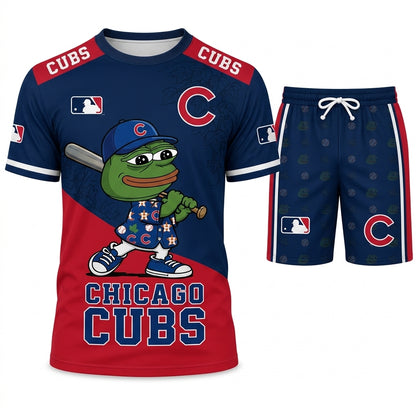 Meme Frog Baseball Fan T-Shirt And Shorts Set, Funny Sport Outfit | 30 Teams Available