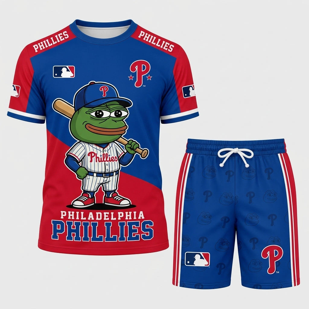 Meme Frog Baseball Fan T-Shirt And Shorts Set, Funny Sport Outfit | 30 Teams Available