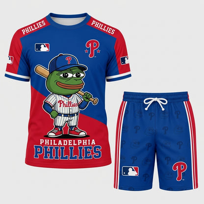 Meme Frog Baseball Fan T-Shirt And Shorts Set, Funny Sport Outfit | 30 Teams Available