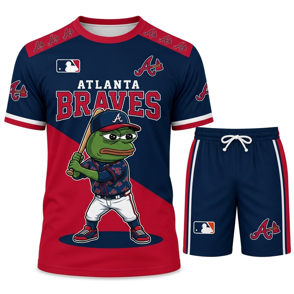 Meme Frog Baseball Fan T-Shirt And Shorts Set, Funny Sport Outfit | 30 Teams Available