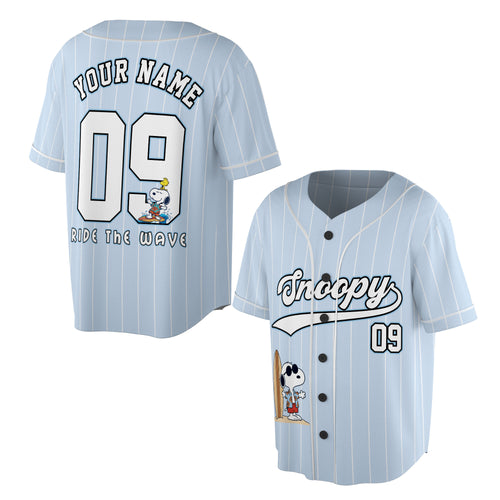 Custom Ride The Wave Beach Dog Baseball Jersey, Personalized Name Number Surf Shirt