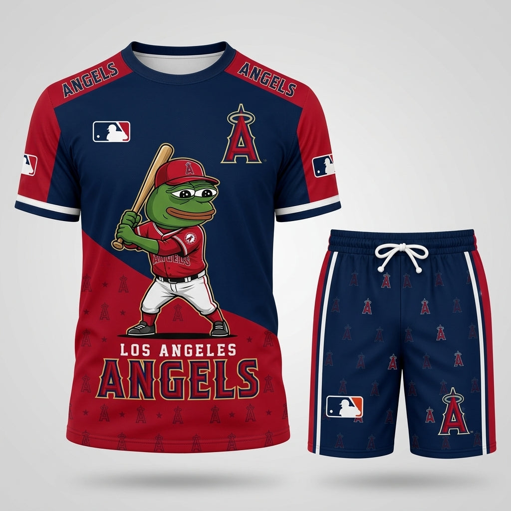 Meme Frog Baseball Fan T-Shirt And Shorts Set, Funny Sport Outfit | 30 Teams Available