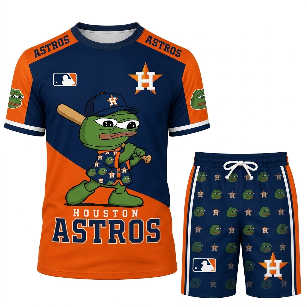 Meme Frog Baseball Fan T-Shirt And Shorts Set, Funny Sport Outfit | 30 Teams Available