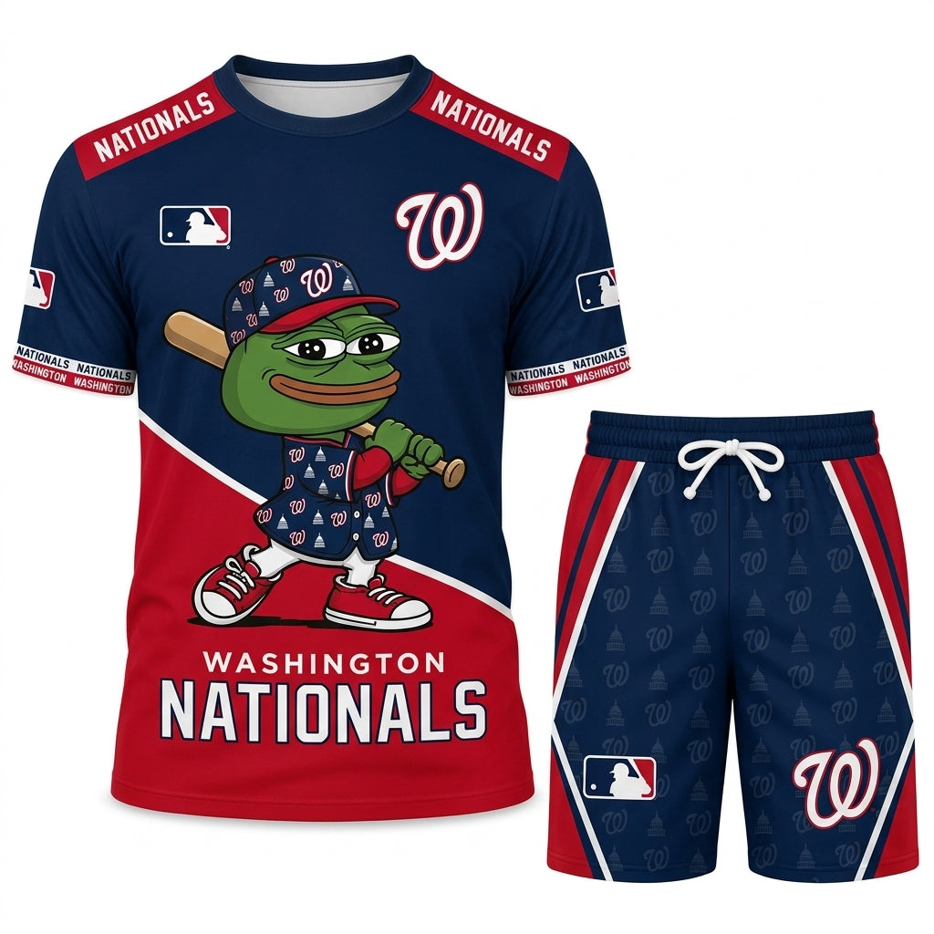 Meme Frog Baseball Fan T-Shirt And Shorts Set, Funny Sport Outfit | 30 Teams Available