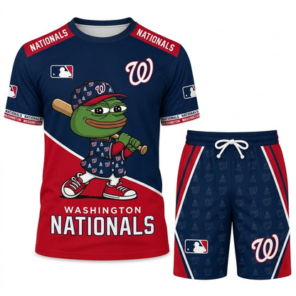 Meme Frog Baseball Fan T-Shirt And Shorts Set, Funny Sport Outfit | 30 Teams Available