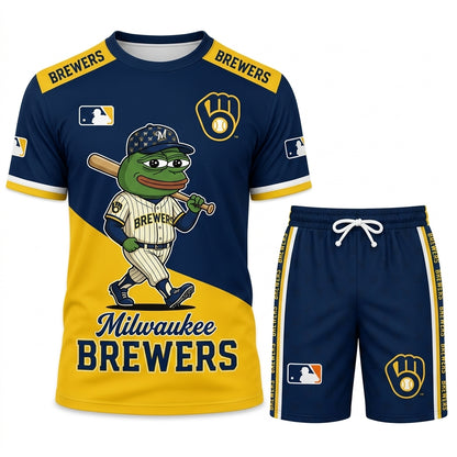 Meme Frog Baseball Fan T-Shirt And Shorts Set, Funny Sport Outfit | 30 Teams Available