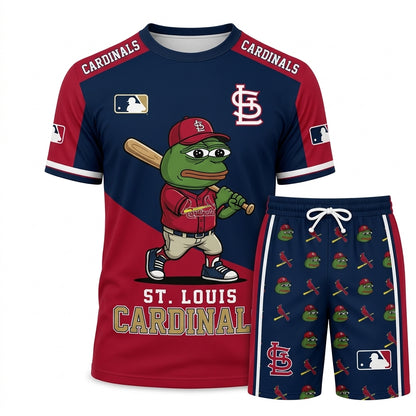 Meme Frog Baseball Fan T-Shirt And Shorts Set, Funny Sport Outfit | 30 Teams Available