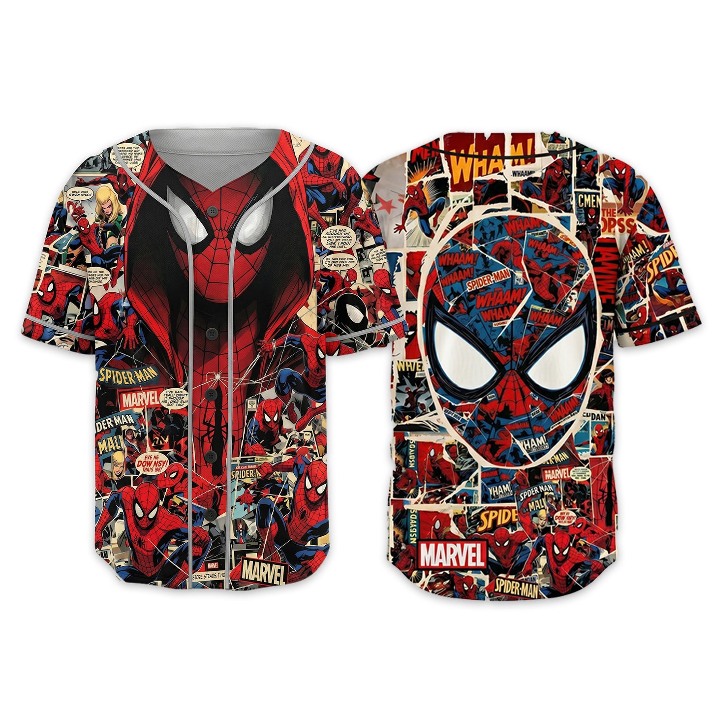 Custom Comic Web Hero Inspired Button Up Jersey, Superhero Fan Cosplay Sports Shirt