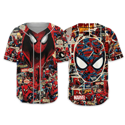 Custom Comic Web Hero Inspired Button Up Jersey, Superhero Fan Cosplay Sports Shirt