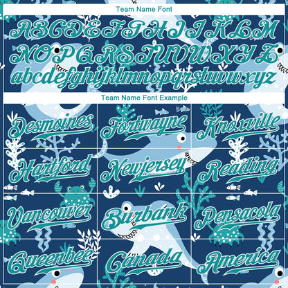 Custom Teal Teal-White 3D Pattern Design Sharks Authentic Baseball Jersey