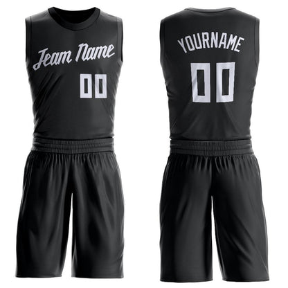 Custom Black White Round Neck Basketball Uniform Jersey