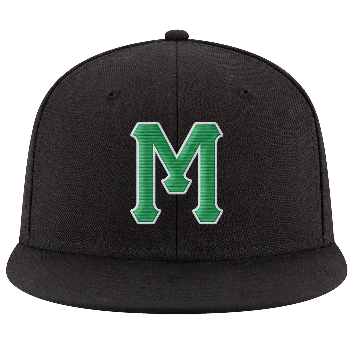 Custom Black Kelly Green-White Stitched Adjustable Snapback Hat
