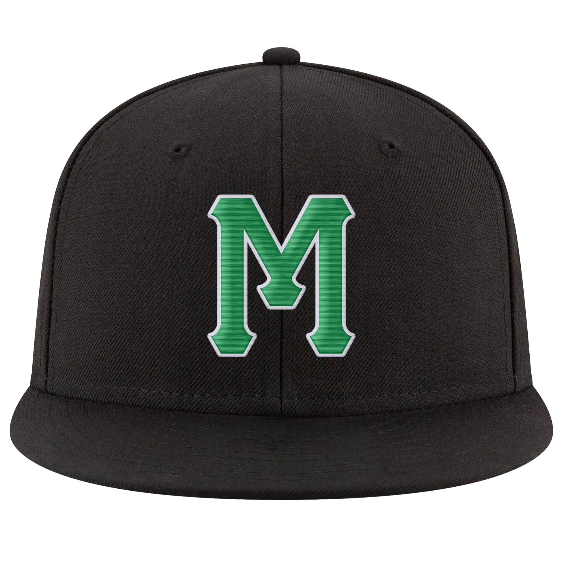 Custom Black Kelly Green-White Stitched Adjustable Snapback Hat