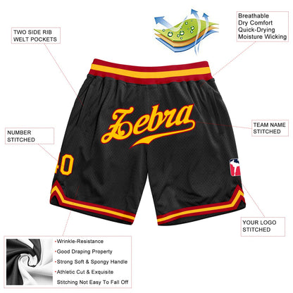 Custom Black Gold-Red Authentic Throwback Basketball Shorts