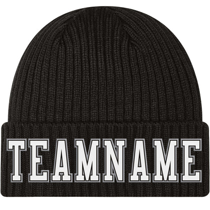 Custom Black White-Gray Stitched Cuffed Knit Hat