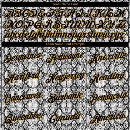 Custom Black Black-Old Gold 3D Pattern Design Snakeskin Performance T-Shirt