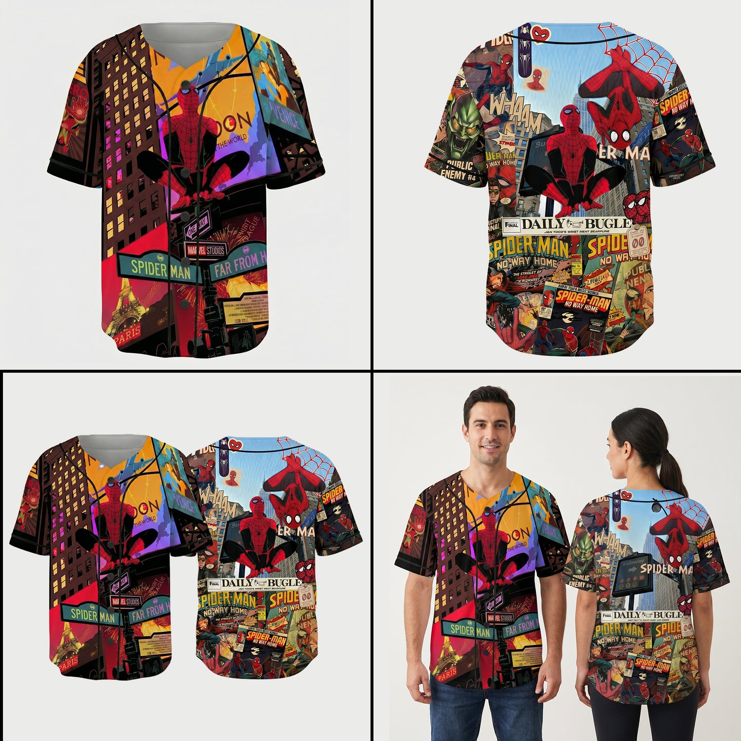 Custom Comic Web Hero Inspired Button Up Jersey, Superhero Fan Cosplay Sports Shirt
