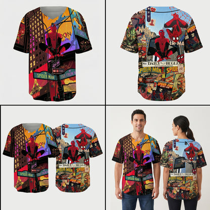 Custom Comic Web Hero Inspired Button Up Jersey, Superhero Fan Cosplay Sports Shirt