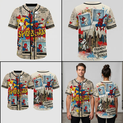 Custom Comic Web Hero Inspired Button Up Jersey, Superhero Fan Cosplay Sports Shirt