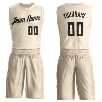 Custom Cream Black Round Neck Basketball Uniform Jersey