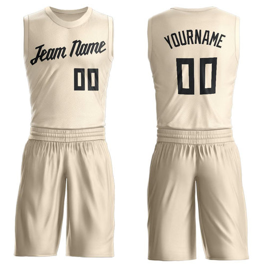 Custom Cream Black Round Neck Basketball Uniform Jersey