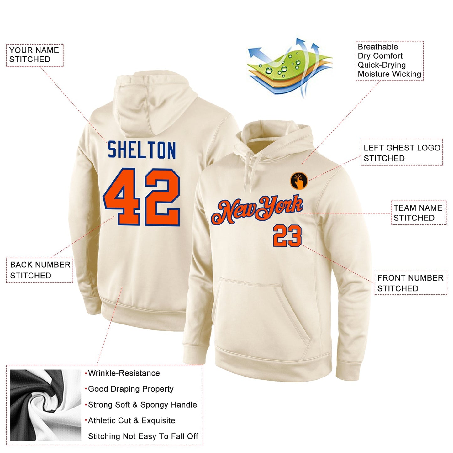 Custom Stitched Cream Orange-Royal Sports Pullover Sweatshirt Hoodie