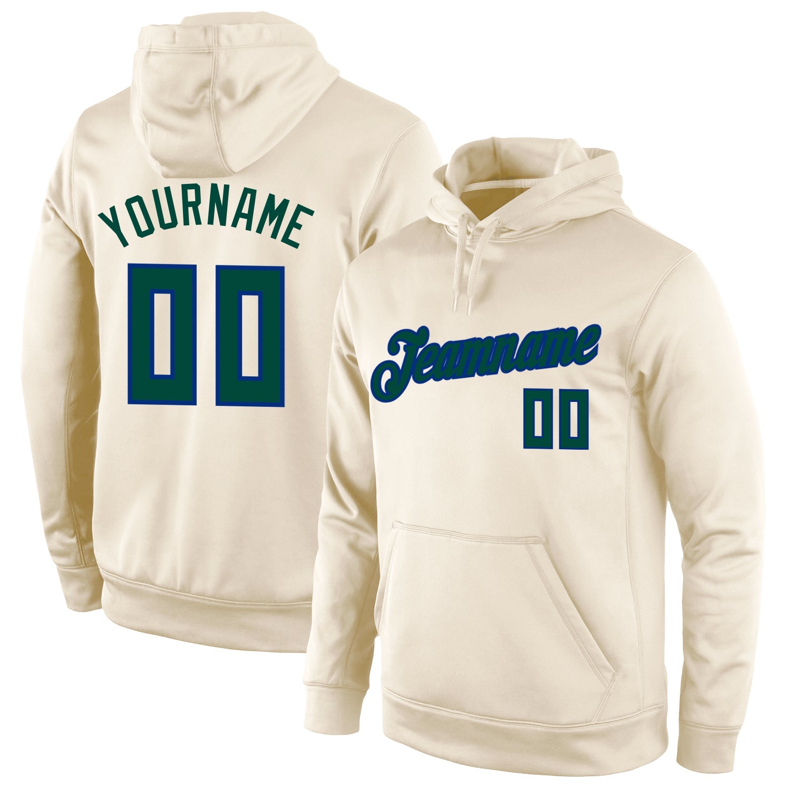 Custom Stitched Cream Hunter Green-Royal Sports Pullover Sweatshirt Hoodie