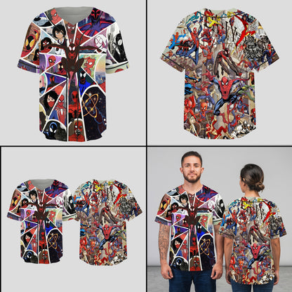 Custom Comic Web Hero Inspired Button Up Jersey, Superhero Fan Cosplay Sports Shirt