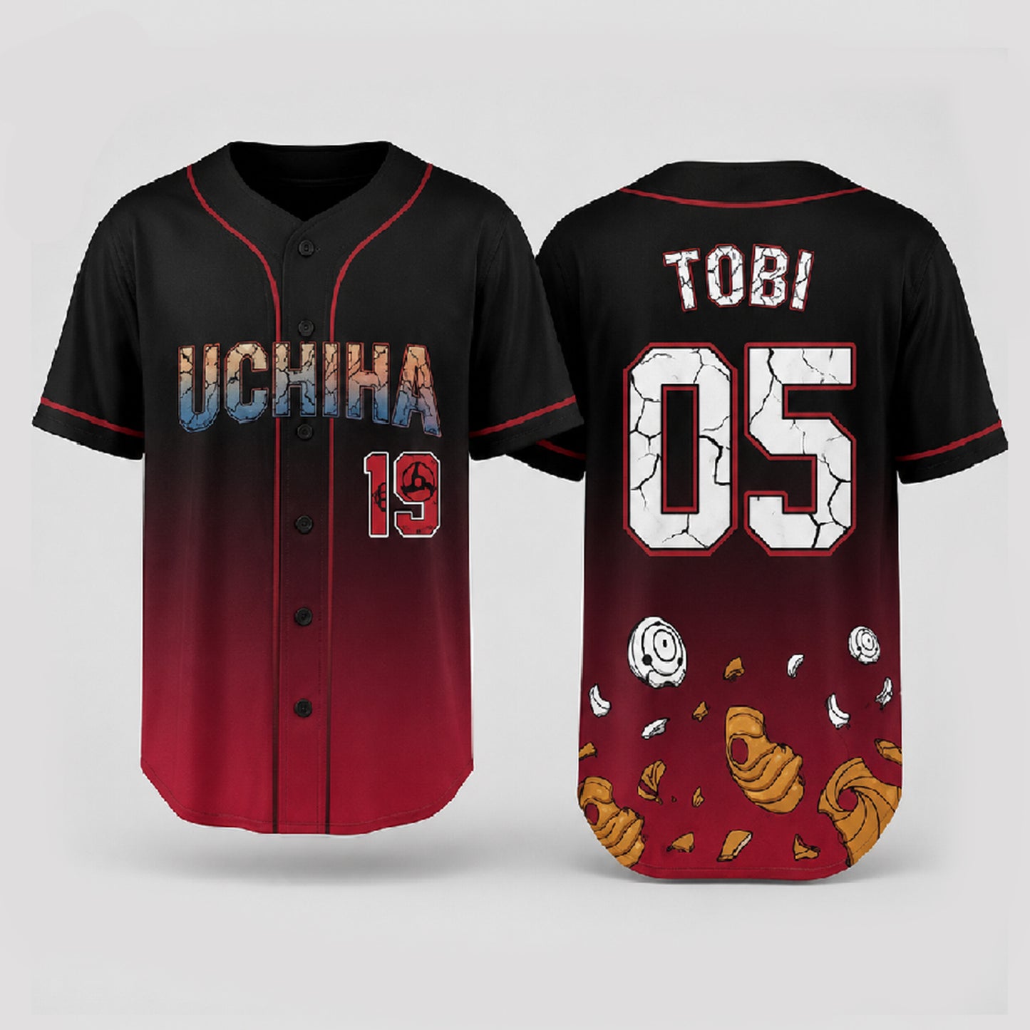 Custom Red Black Anime Baseball Jersey, Ninja Clan Inspired Personalized Shirt