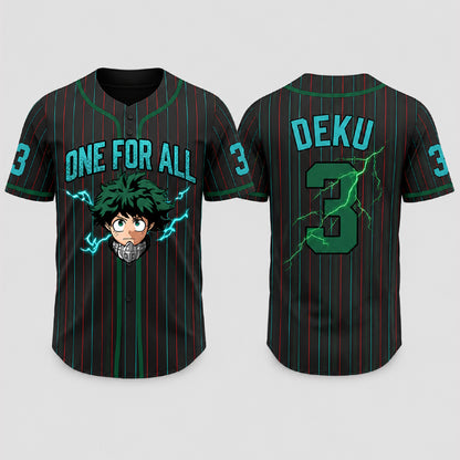 Custom Green Hero Baseball Jersey, Anime Academy Inspired Personalized Shirt