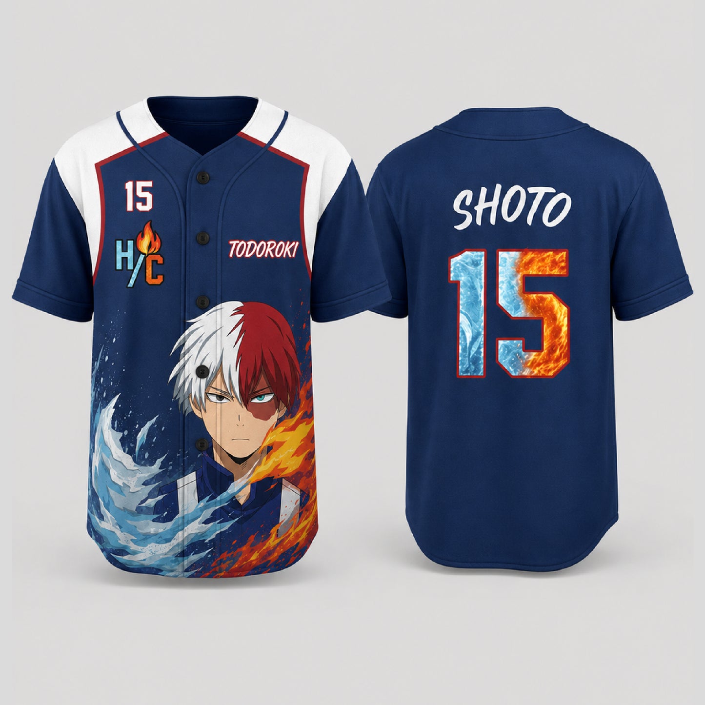 Personalized Ice Flame Baseball Jersey, Custom Name Number Anime Fan Shirt