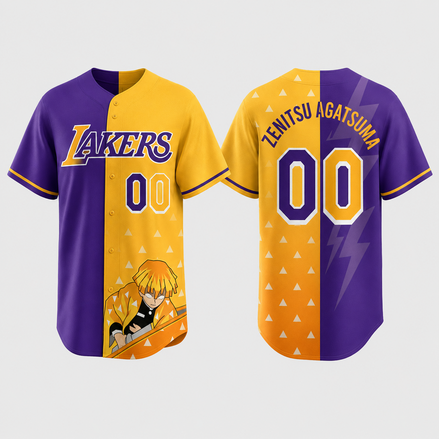 Purple Gold Thunder Fan Jersey, Zenitsu Inspired Baseball Shirt