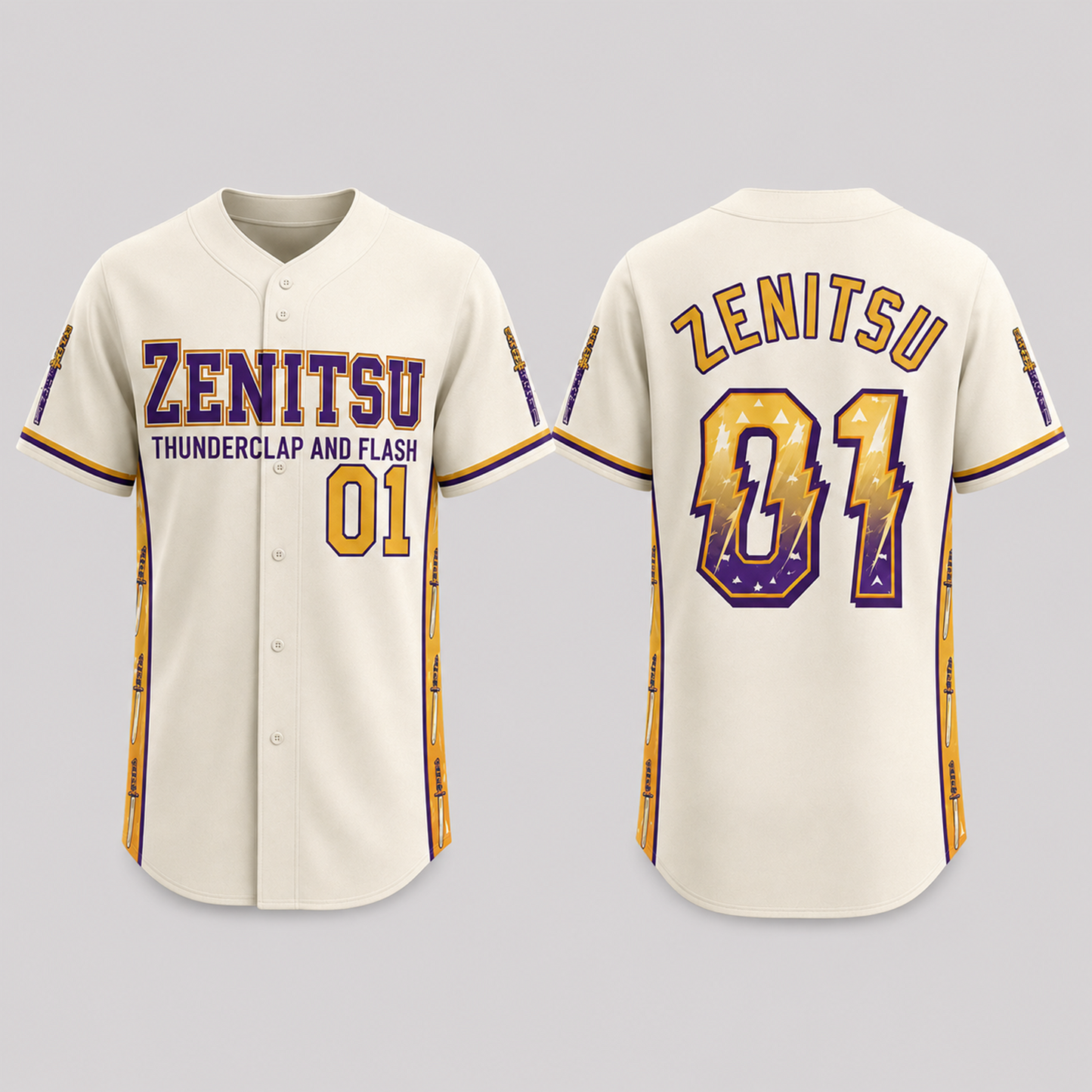 Anime Thunderclap Baseball Jersey, Purple Gold Basketball Inspired Shirt