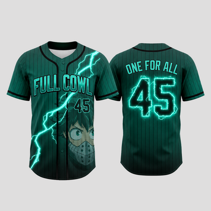 Custom Green Lightning Anime Baseball Jersey, Hero Academy Inspired Full Cowl Fan Shirt