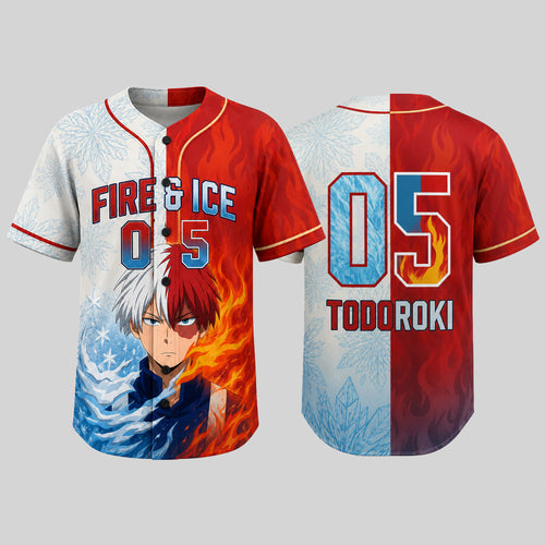 Custom Half Fire Half Ice Baseball Jersey, Personalized Anime Inspired Shirt
