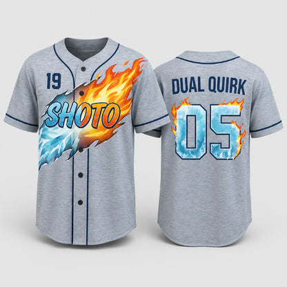 Custom Fire Ice Anime Baseball Jersey, Personalized Name Number Dual Power Hero Shirt