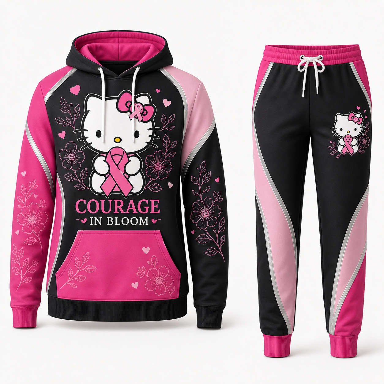 Hello Kitty - Courage In Bloom - Breast Cancer Awareness Hoodie and Pants Set